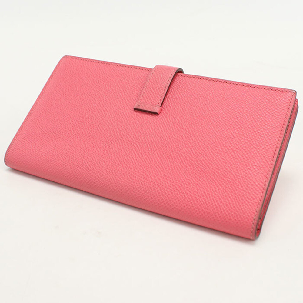 HERMES Bearn Soufflé Bi-fold Long Wallet, A Stamp, Women's, Pink - Picture 2 of 8